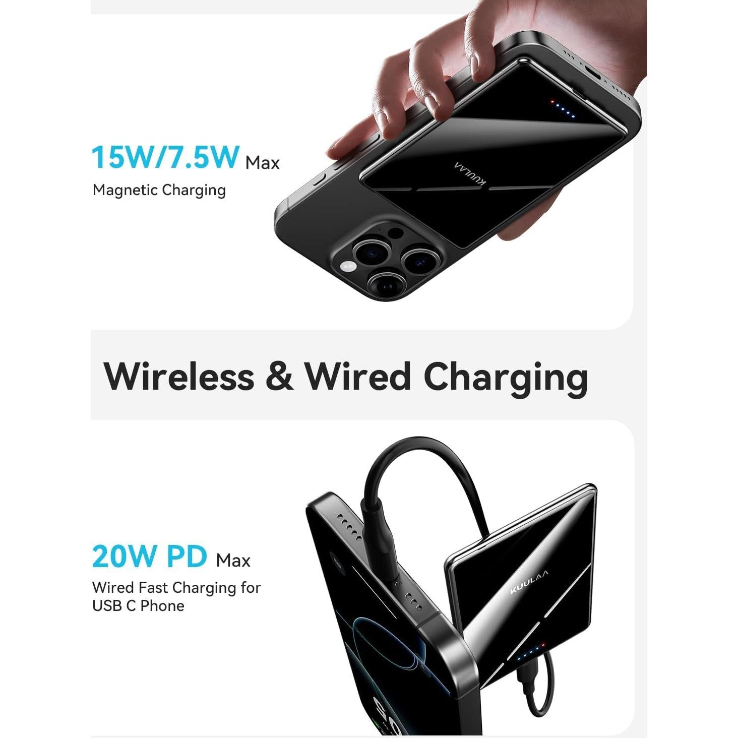 Batería Externa Kuulaa 5000mAh Magnética Carga Rápida 20W