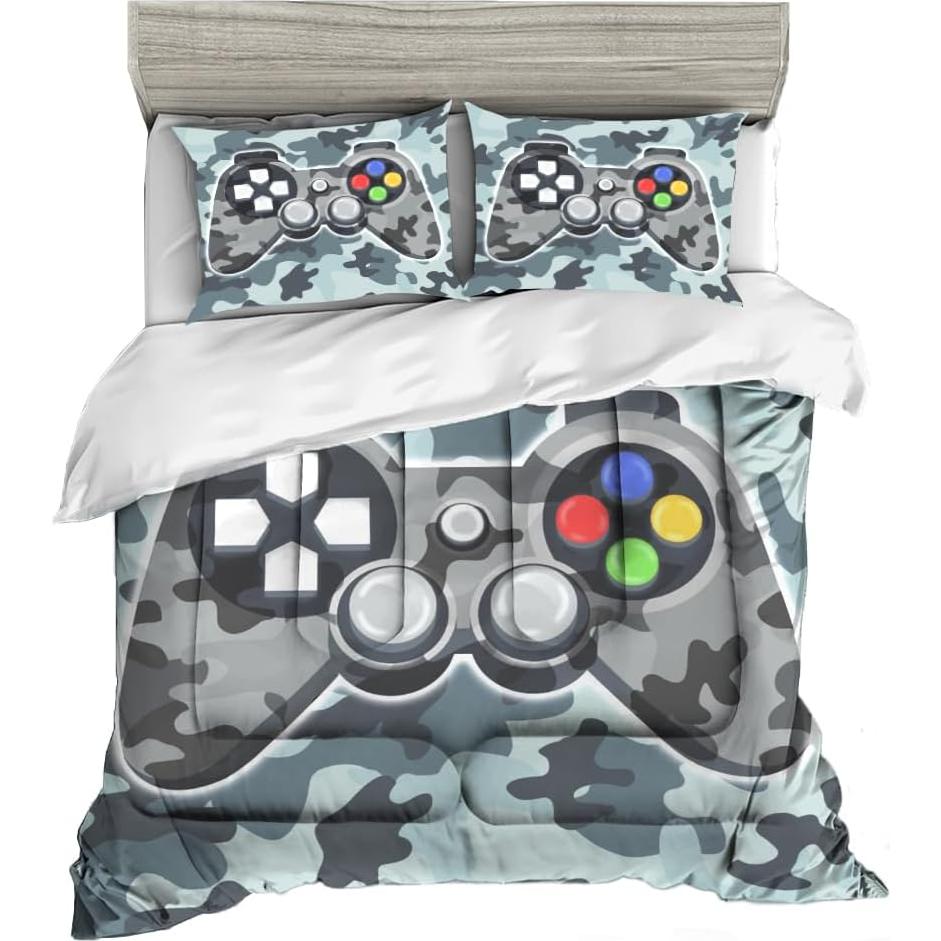 Juego de Ropa de Cama Gamer Twin Sunnycitron Camo Gris 3 Piezas