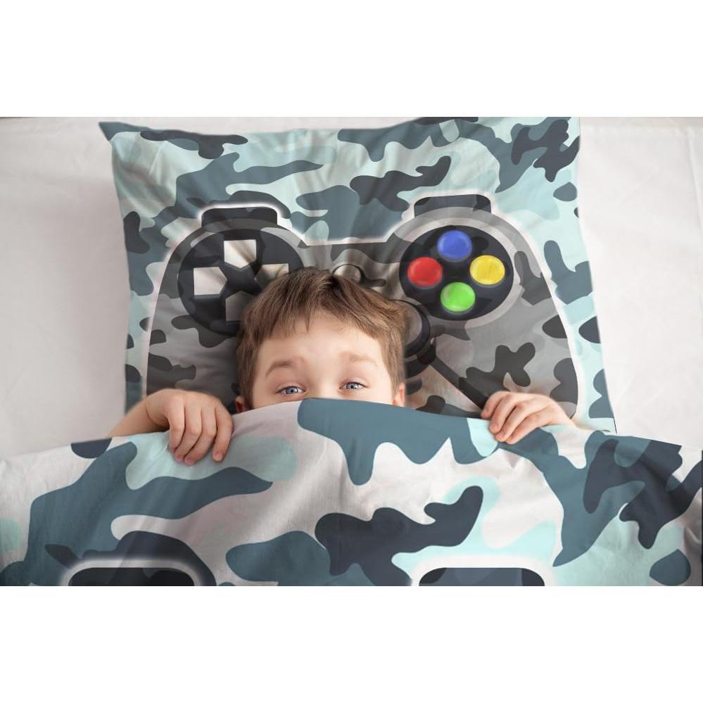 Juego de Ropa de Cama Gamer Twin Sunnycitron Camo Gris 3 Piezas