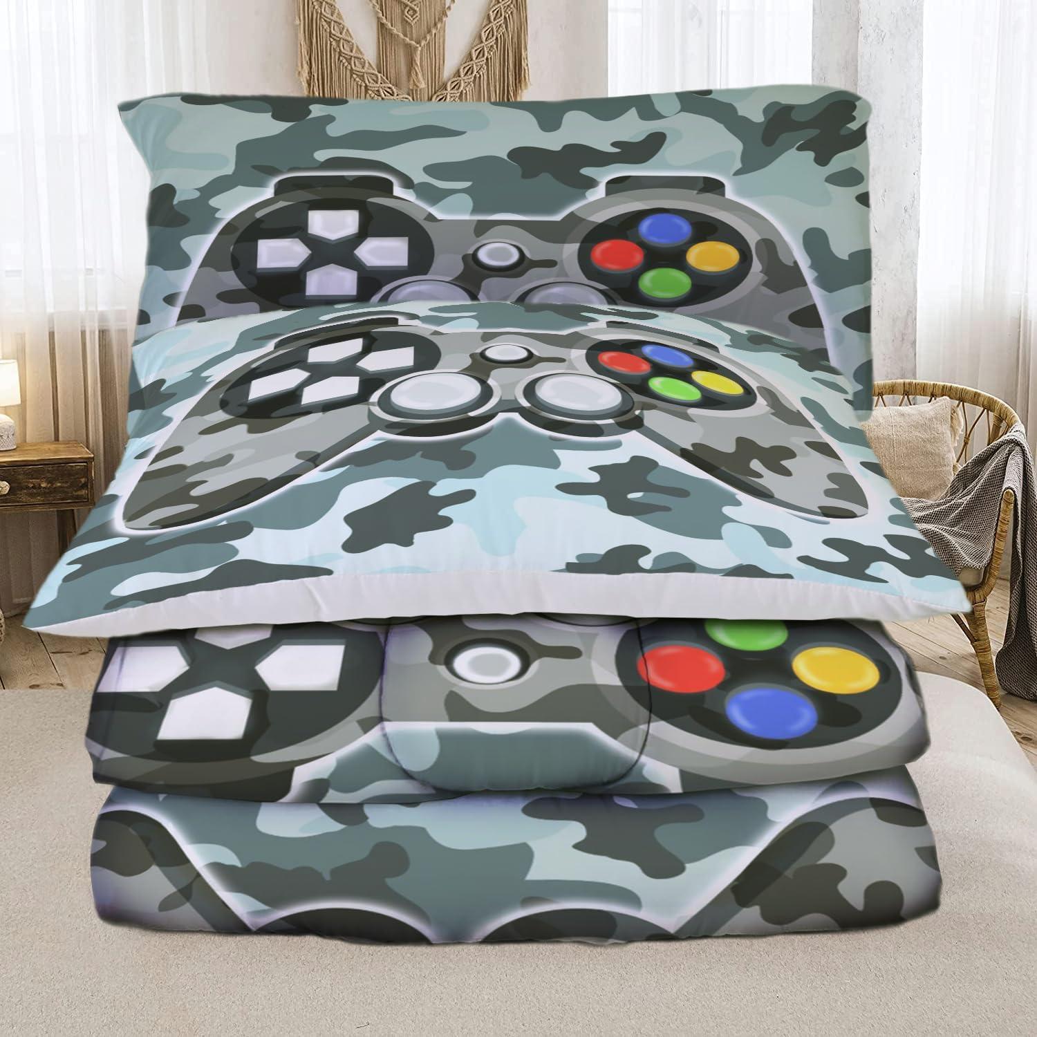 Juego de Ropa de Cama Gamer Twin Sunnycitron Camo Gris 3 Piezas