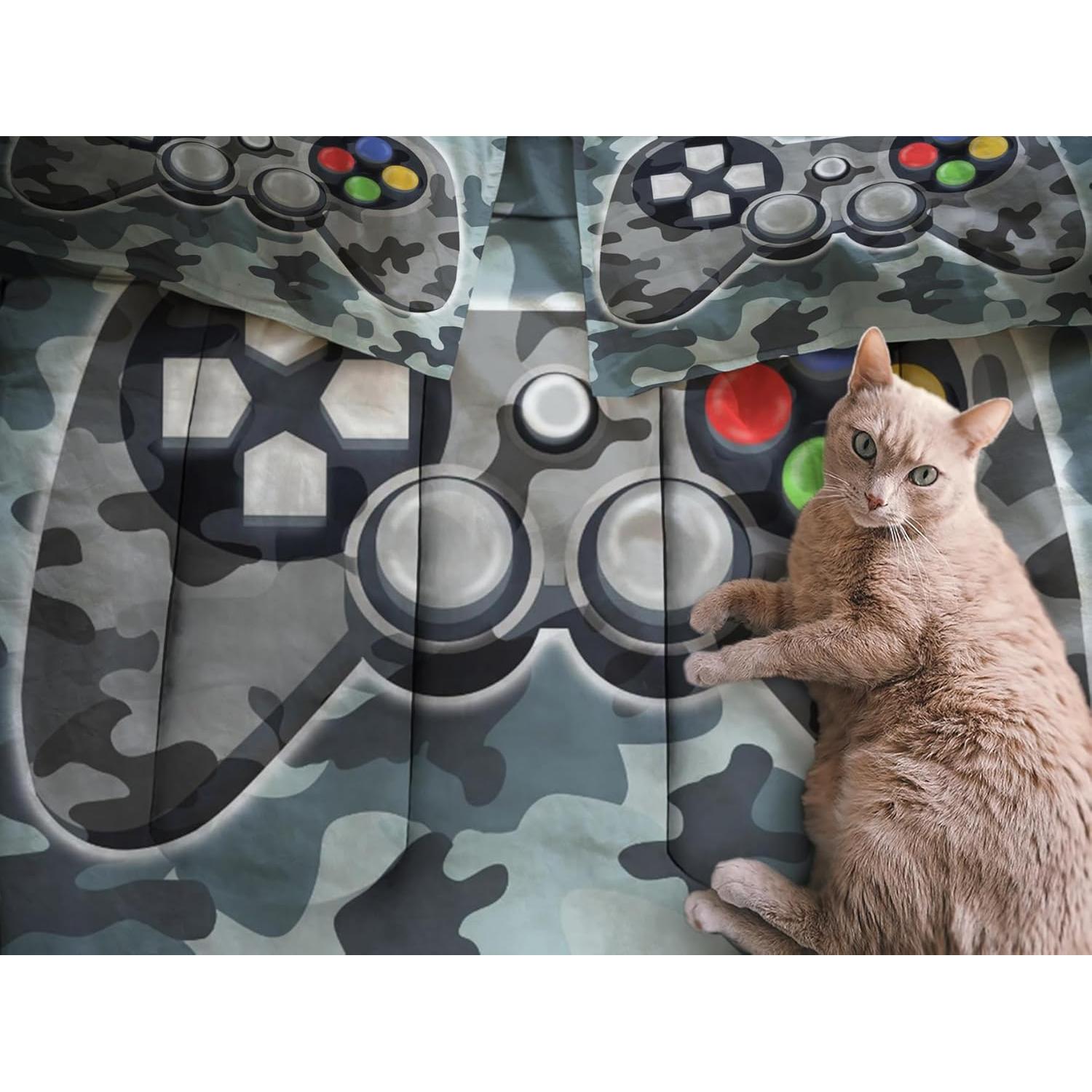 Juego de Ropa de Cama Gamer Twin Sunnycitron Camo Gris 3 Piezas