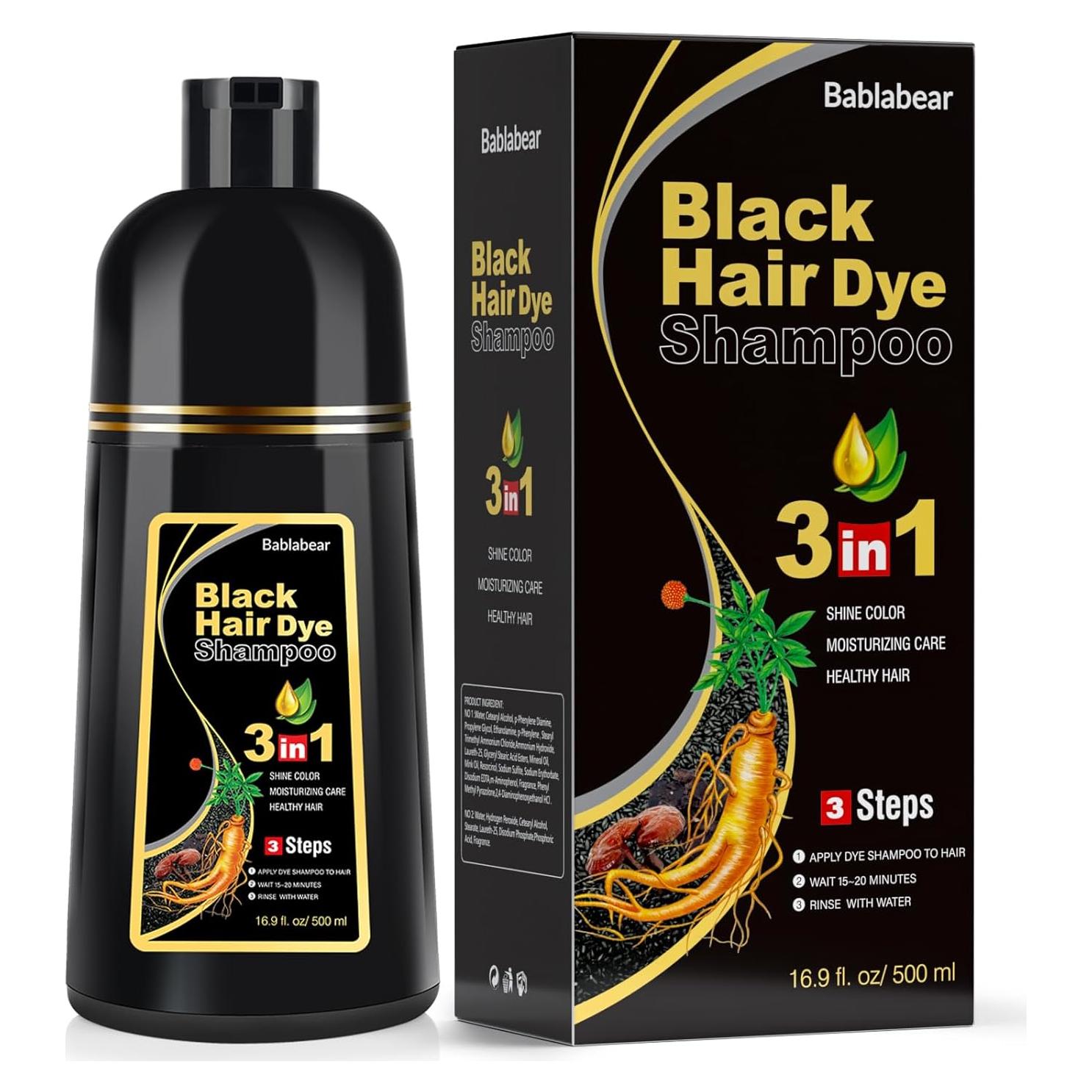 Champú Colorante Semipermanente Bablabear 500ml Negro 100% Canas