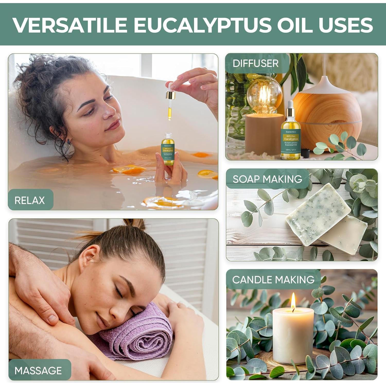 Aceite Esencial de Eucalipto 118ml - 100% Natural - Aromaterapia