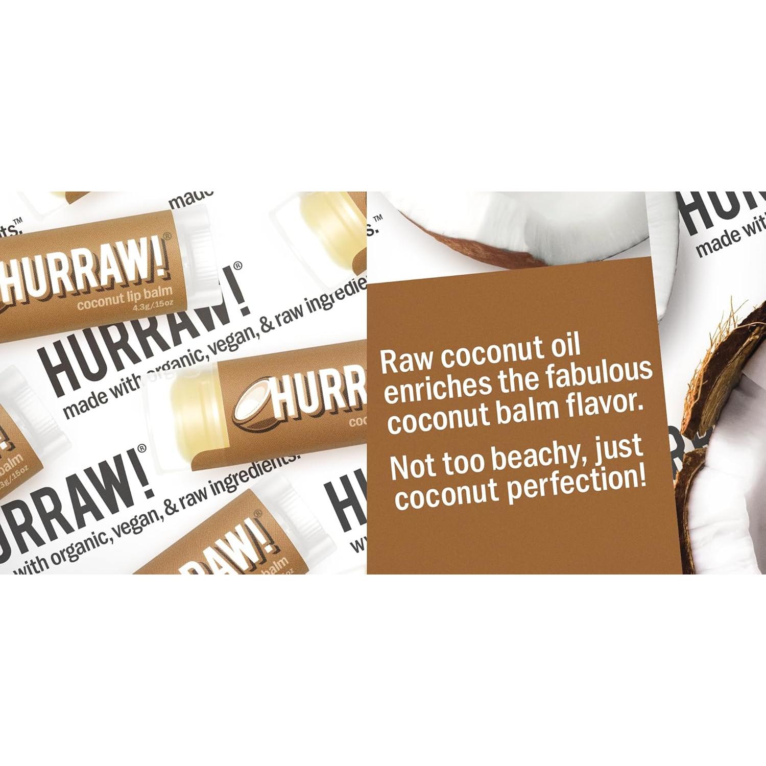 Bálsamos Labiales Orgánicos Hurraw! - Almendra, Coco, Regaliz - 3 Unidades