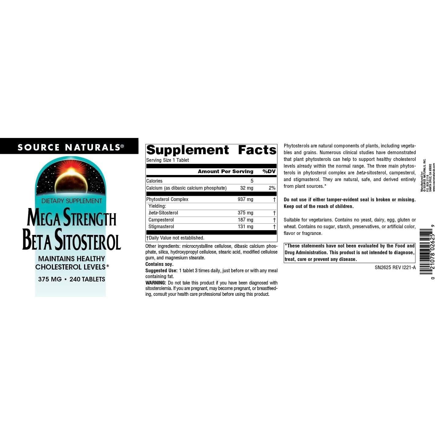 Beta Sitosterol Source Naturals 375mg - 240 Tabletas Vegetarianas