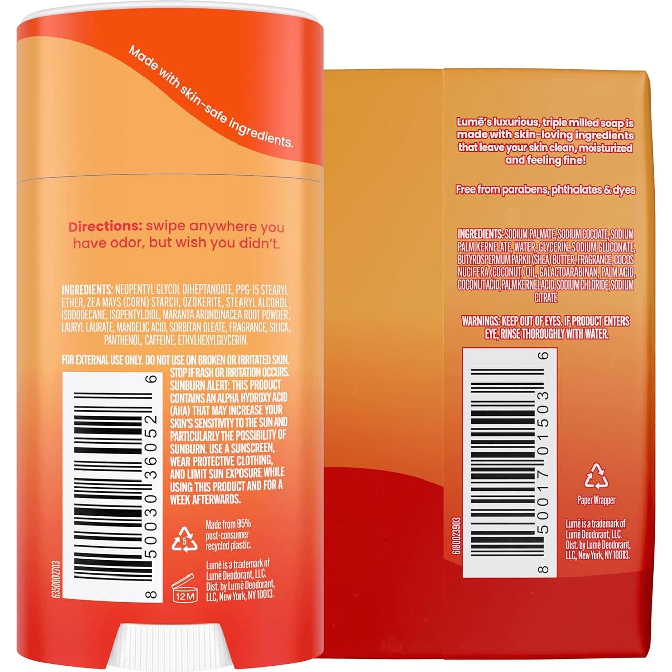 Desodorante y Jabón Corporal Lume 74g + Jabón Milled 142g - Mandarina