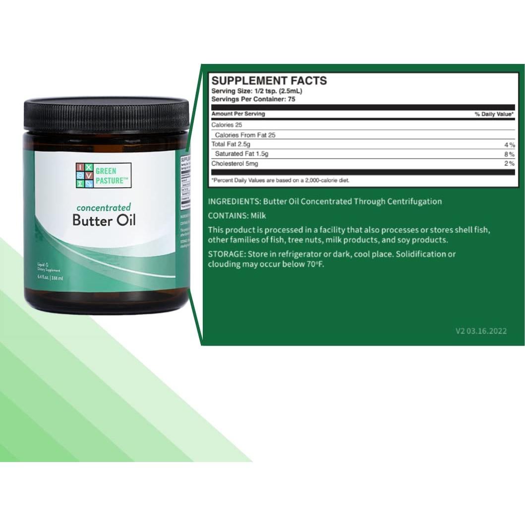 Aceite de Mantequilla Concentrado Green Pasture 189 ml - CLA - Vitamina A