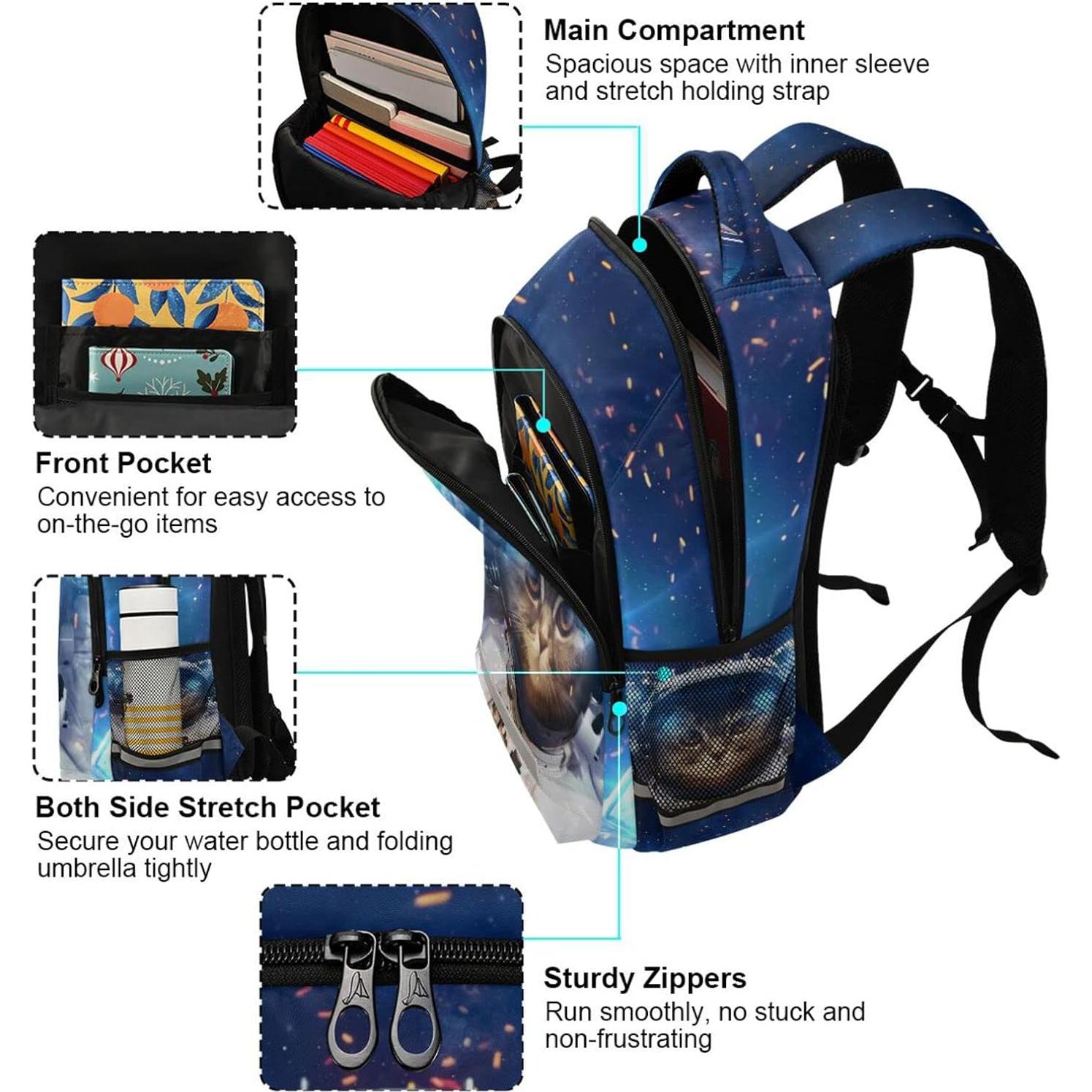 Mochila Escolar para Niños BOENLE Gato Astronauta 22L