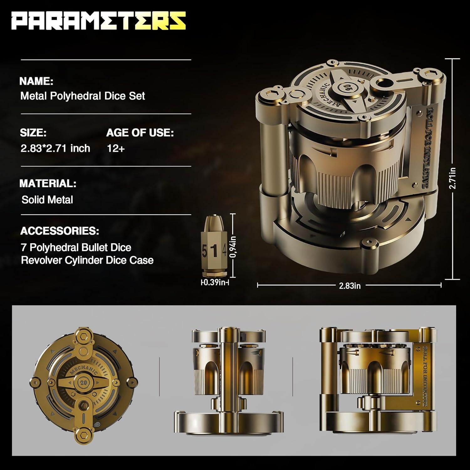 Set de 7 Dados Poliedricos de Metal YNWML con Estuche Revólver