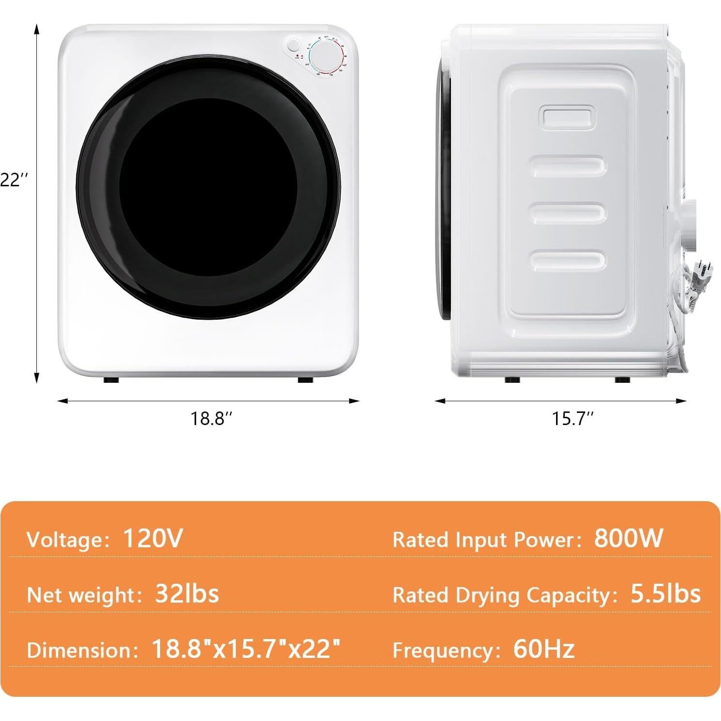 Secadora de Ropa Compacta DOGHLY LDDH01 1.6 Pies Cúbicos 800W