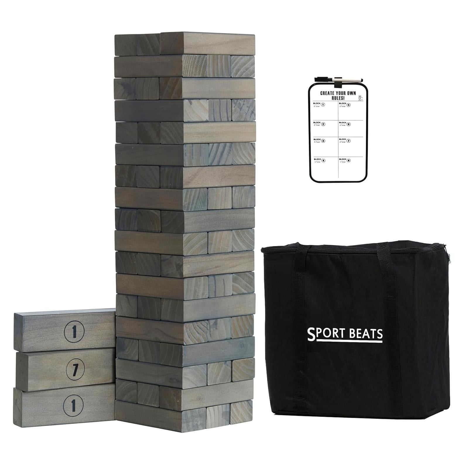 Gray Large Tower Game Outdoor Games 54 Blocks Stacking Game Includes Carry Bag