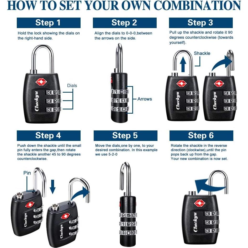 Candados de Equipaje TSA Cluckyu - Paquete de 4 - Combinación 3 Dígitos