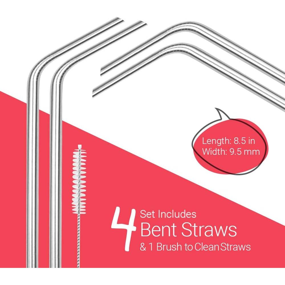 Pajitas de Acero Inoxidable Dobladas SipWell 21.5 cm - 4 Unidades