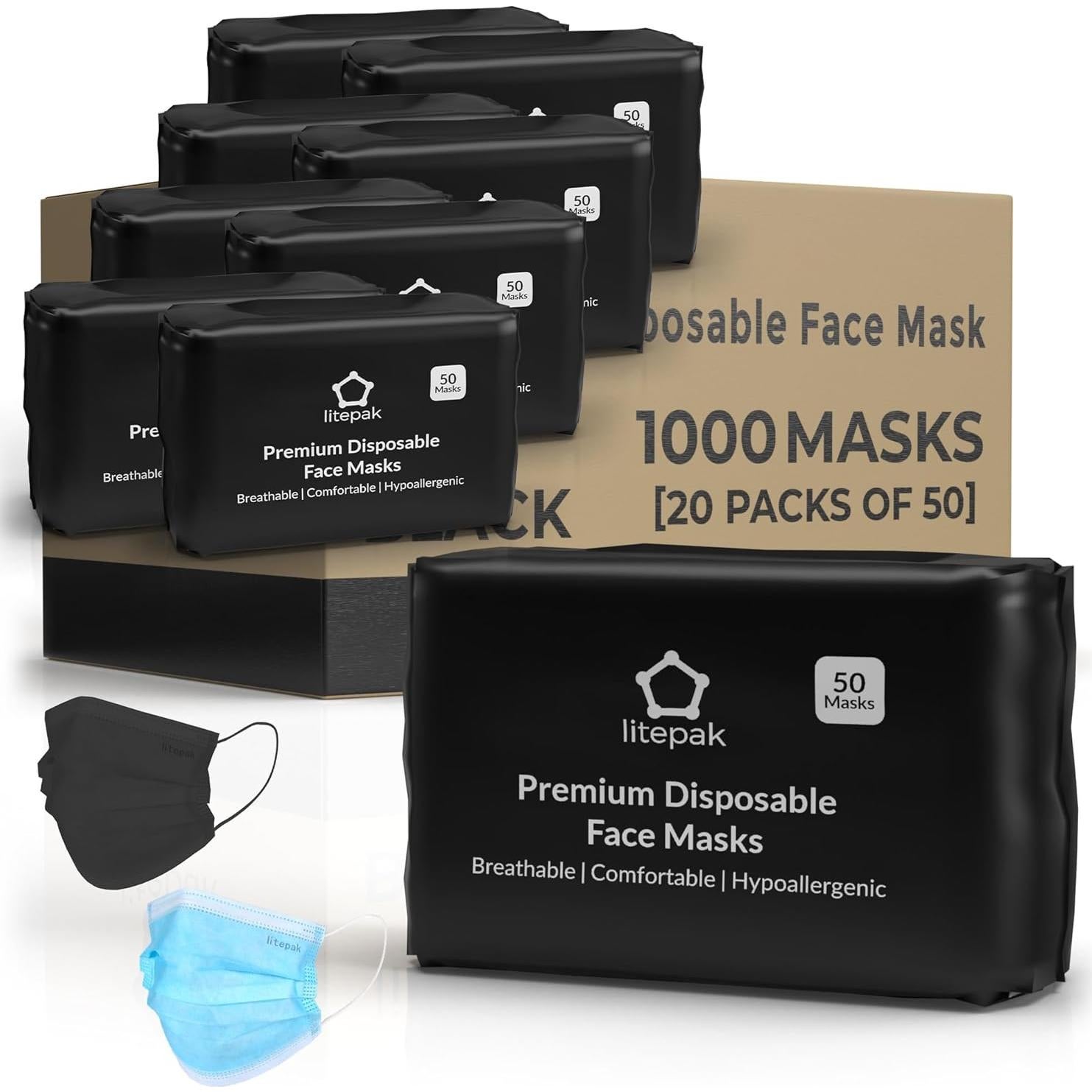 Mascarillas Desechables Litepak 1000 PCS Negras Transpirables
