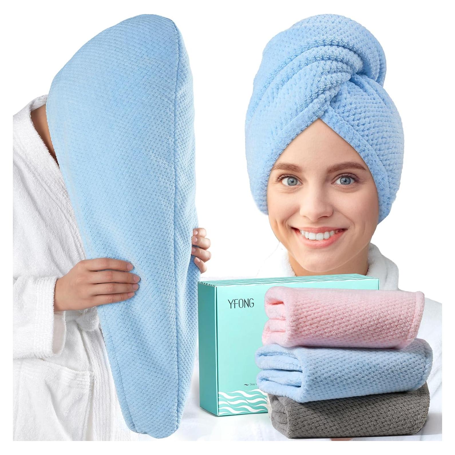 Toalla de Microfibra para Cabello YFONG 3 Paquetes Antifrizz 76x25cm
