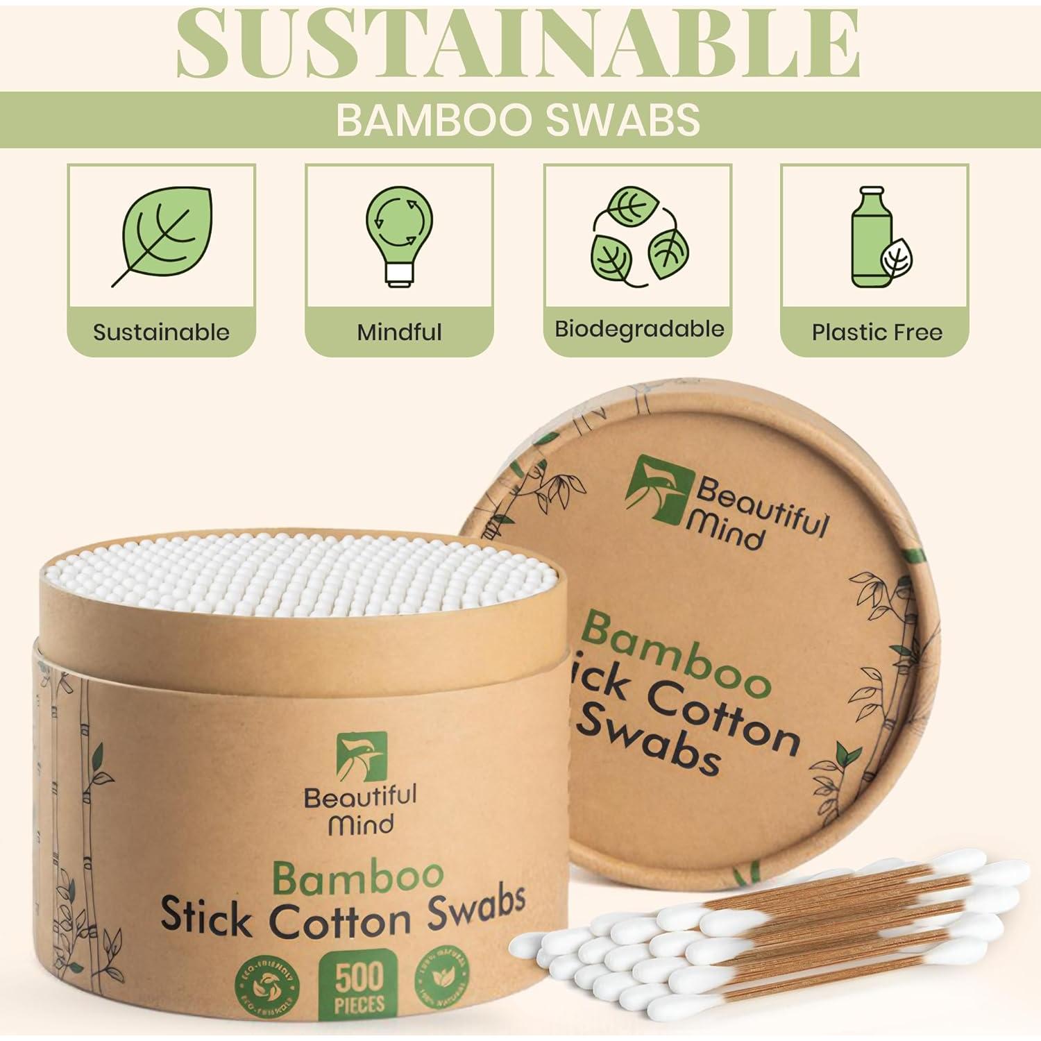 Hisopos de Algodón de Bambú Carbonizado Beautiful Mind 500pcs