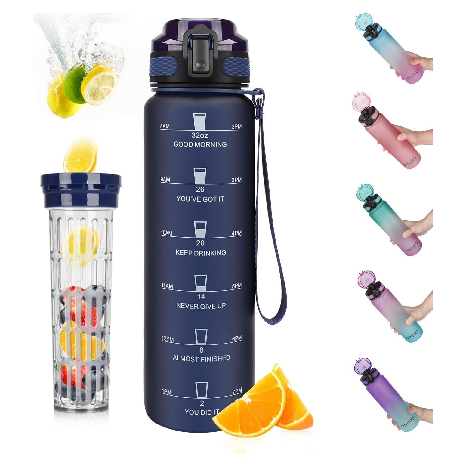 Botella de Agua Deportiva Opard 1000ml con Marcador de Tiempo