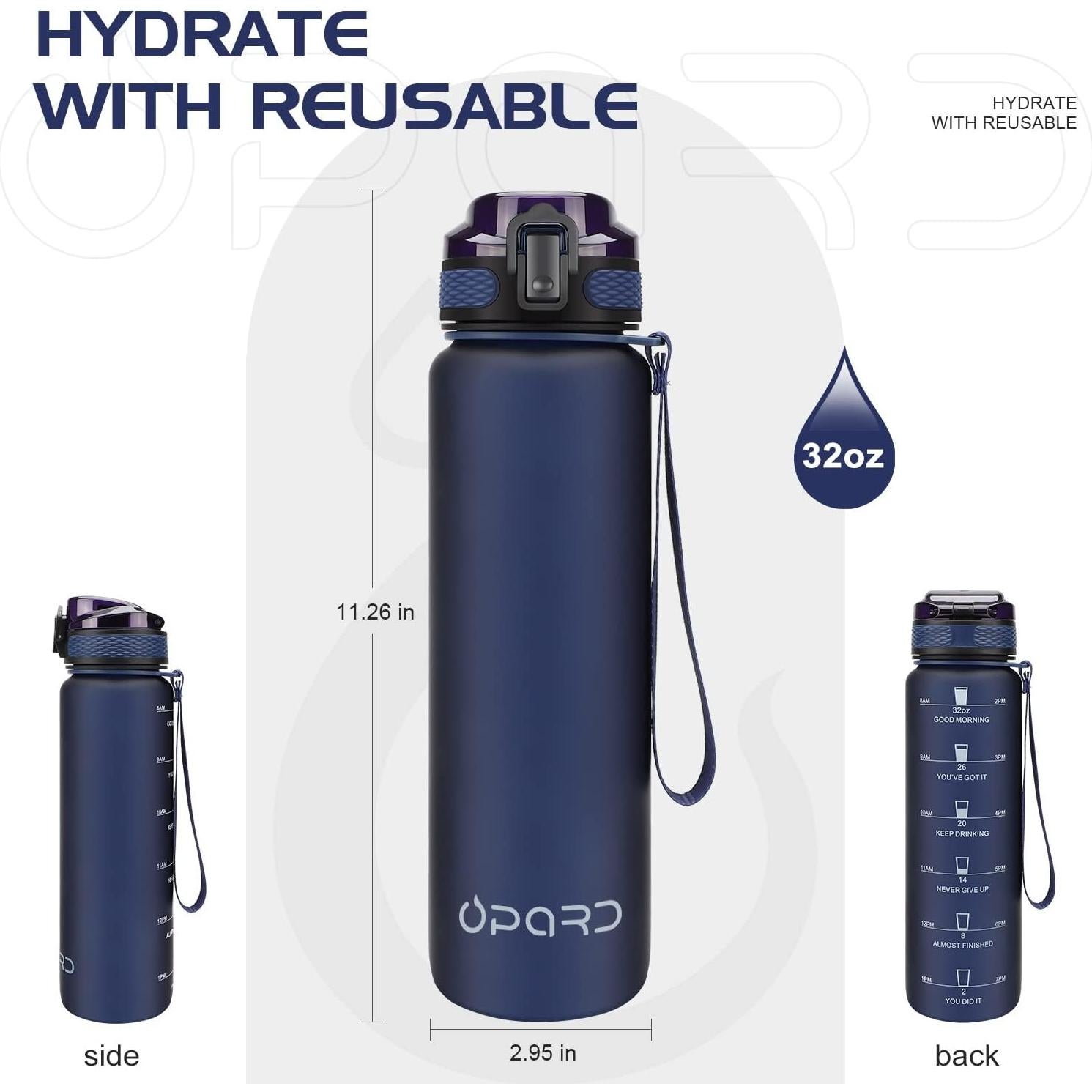 Botella de Agua Deportiva Opard 1000ml con Marcador de Tiempo