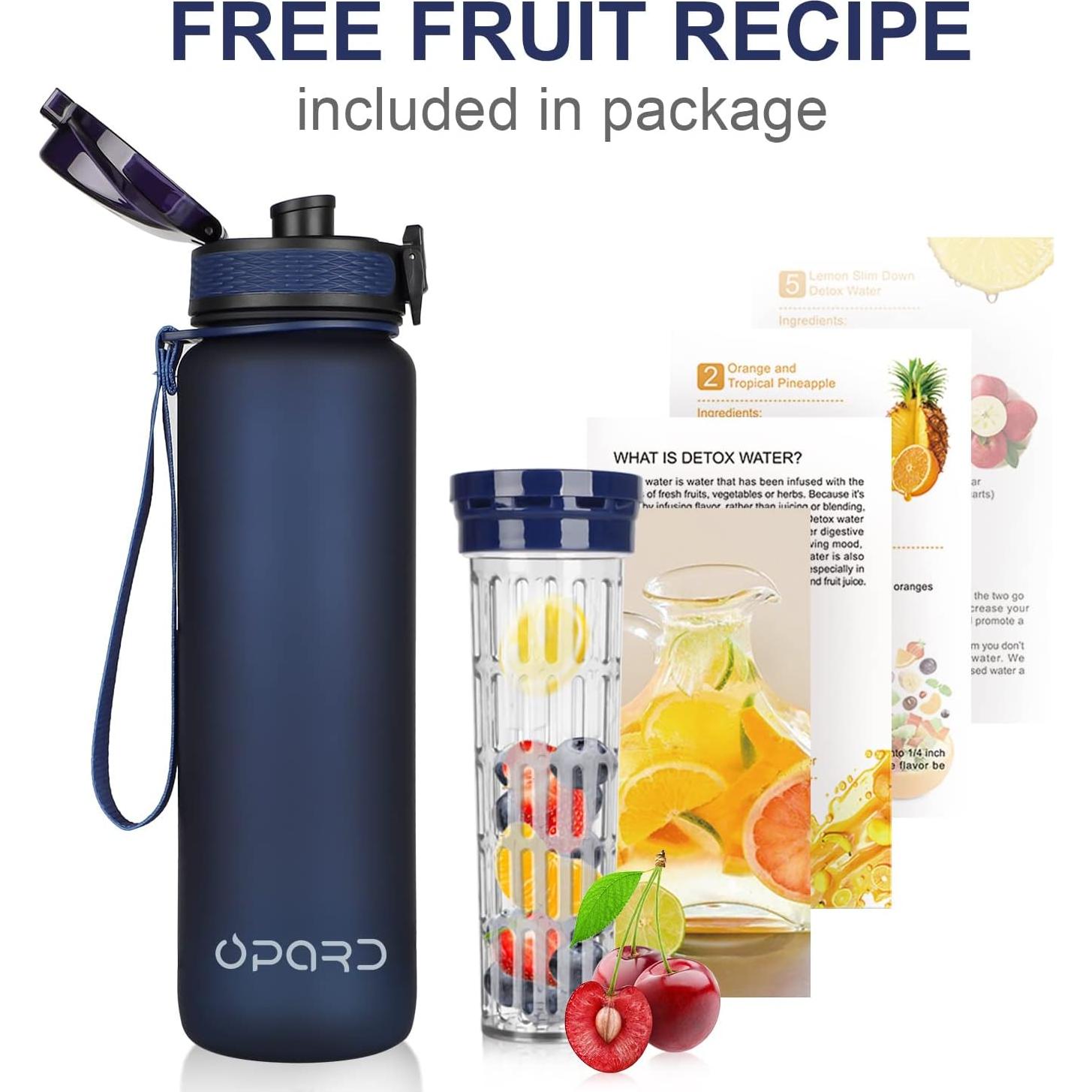 Botella de Agua Deportiva Opard 1000ml con Marcador de Tiempo