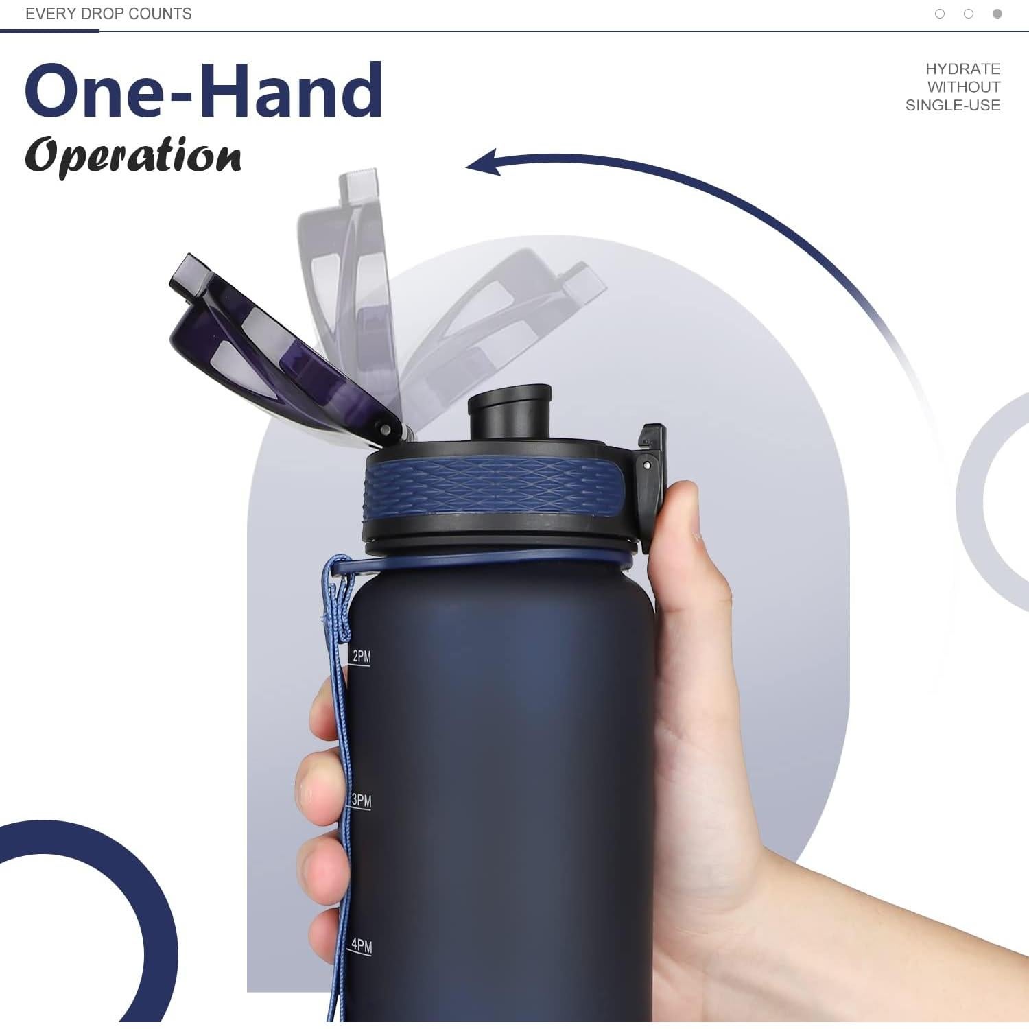 Botella de Agua Deportiva Opard 1000ml con Marcador de Tiempo