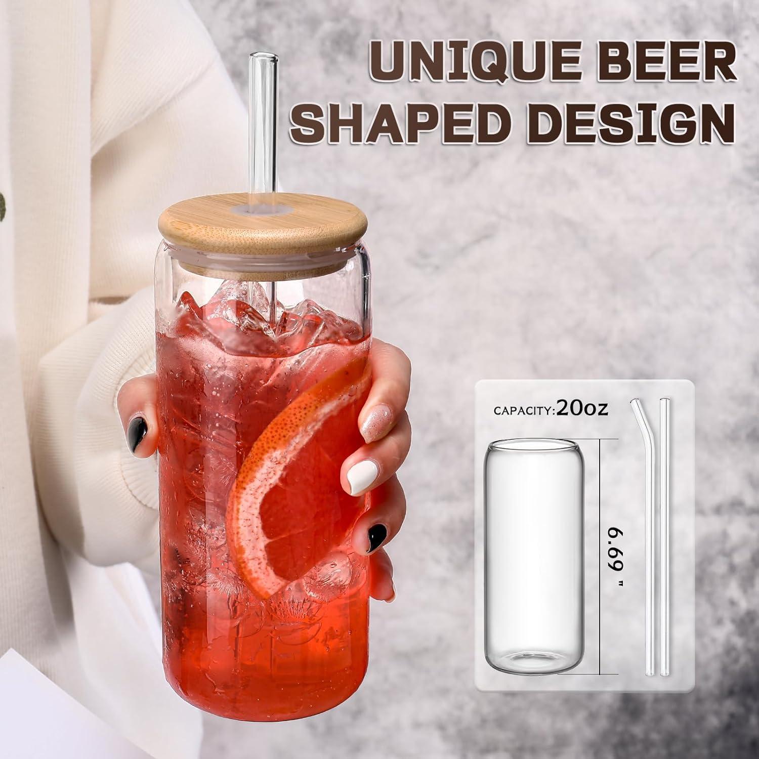 Juego de 4 Tazas de Vidrio 20oz con Tapas y Pajitas DWTS