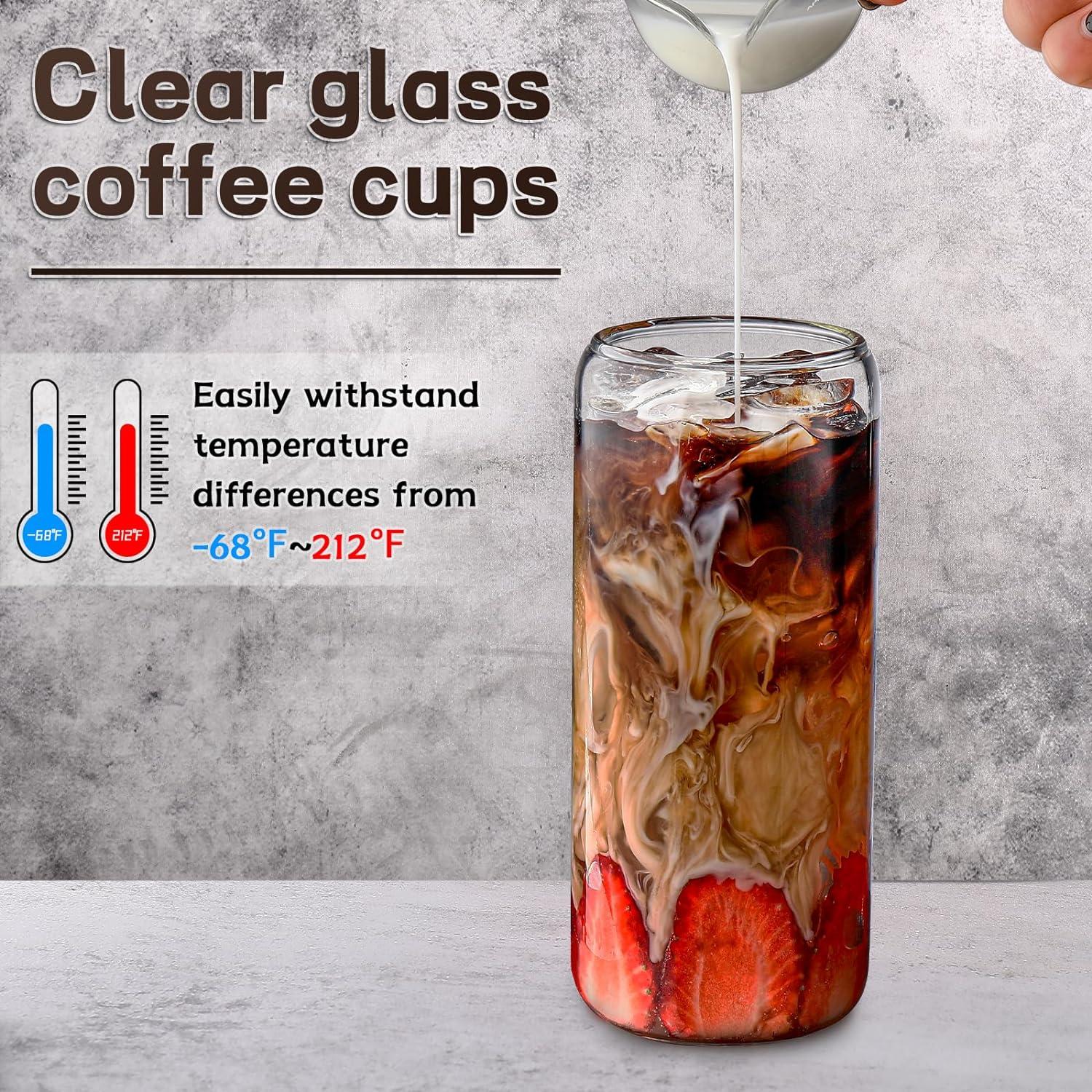 Juego de 4 Tazas de Vidrio 20oz con Tapas y Pajitas DWTS