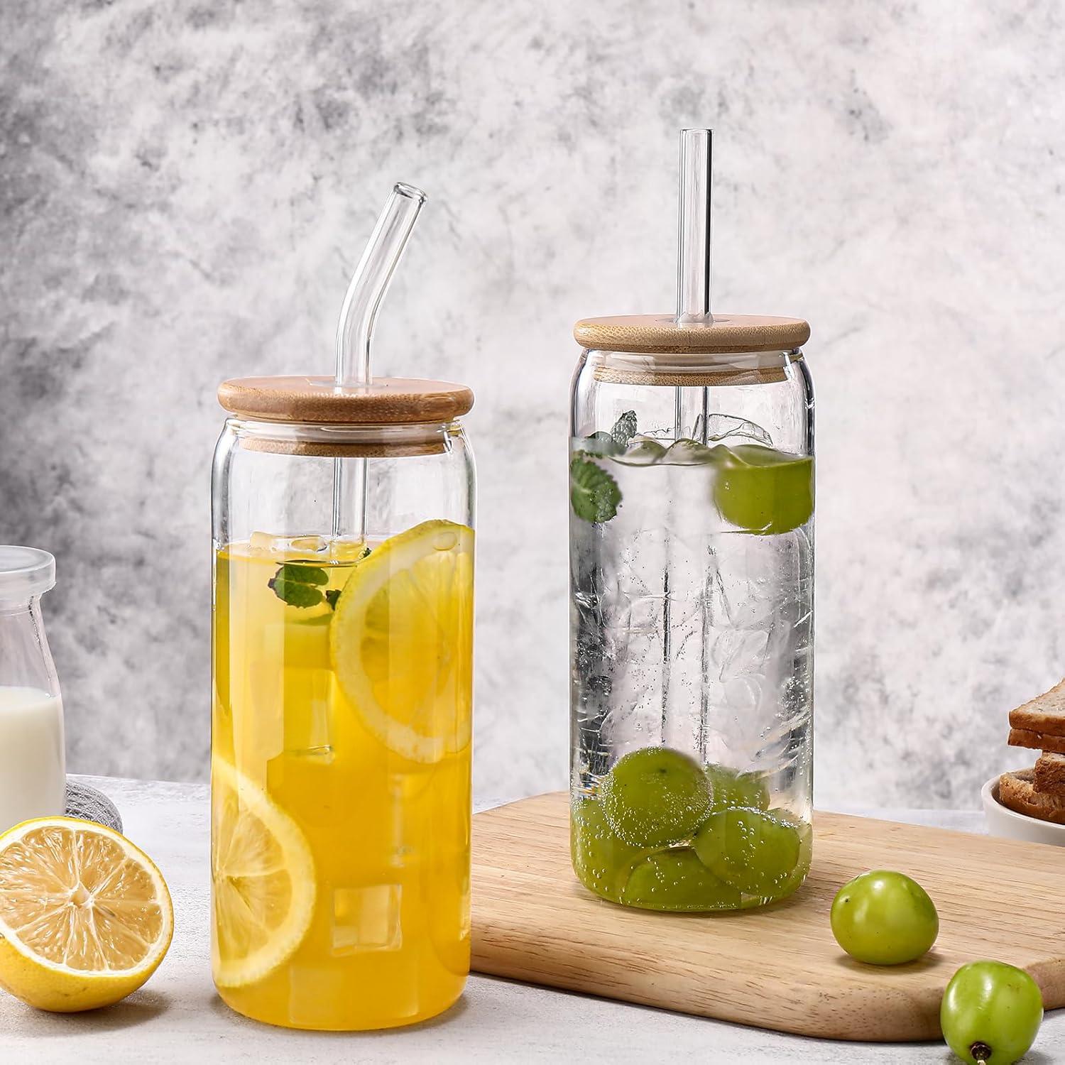 Juego de 4 Tazas de Vidrio 20oz con Tapas y Pajitas DWTS