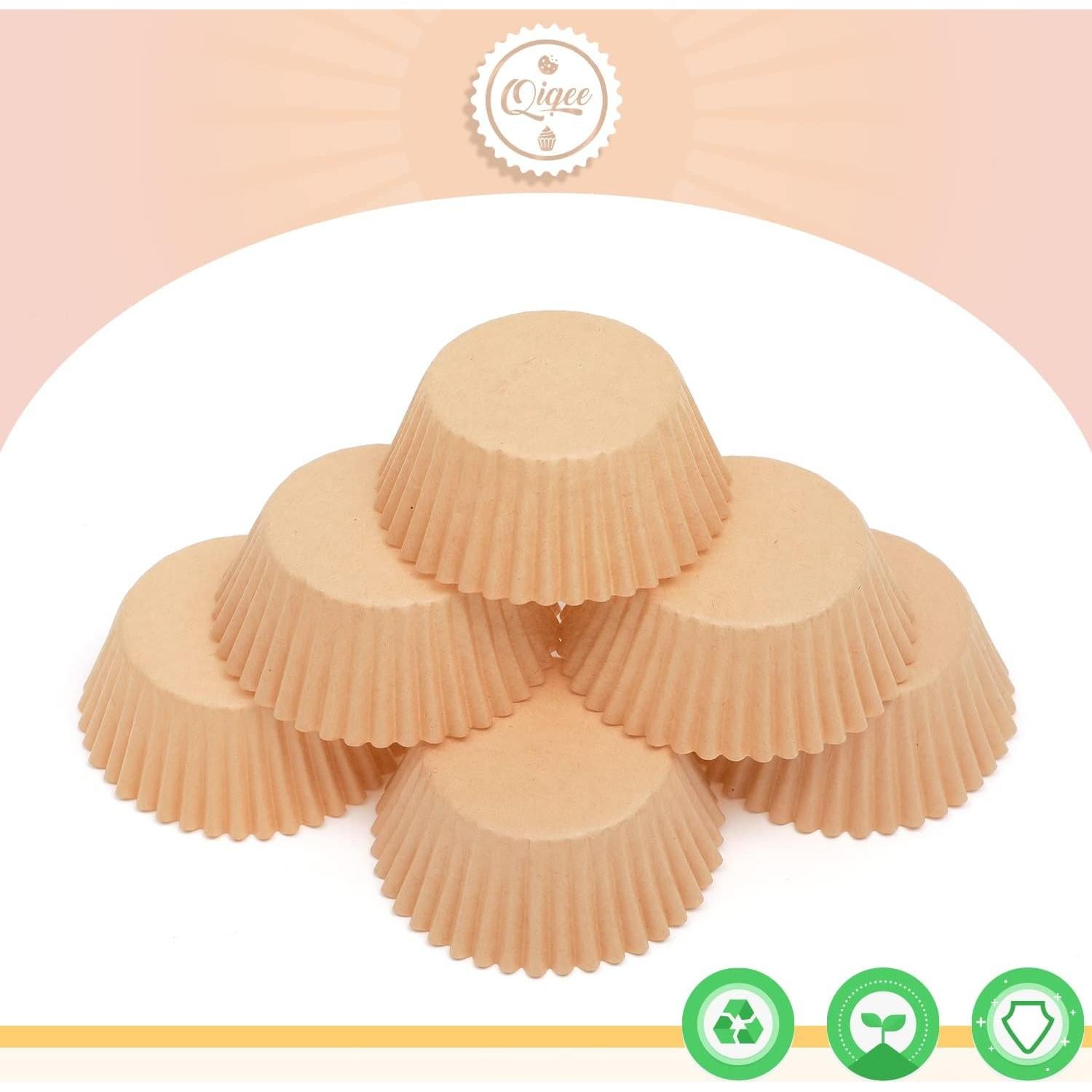 Forros de Cupcake Jumbo Qiqee 300 Piezas Papel Marrón