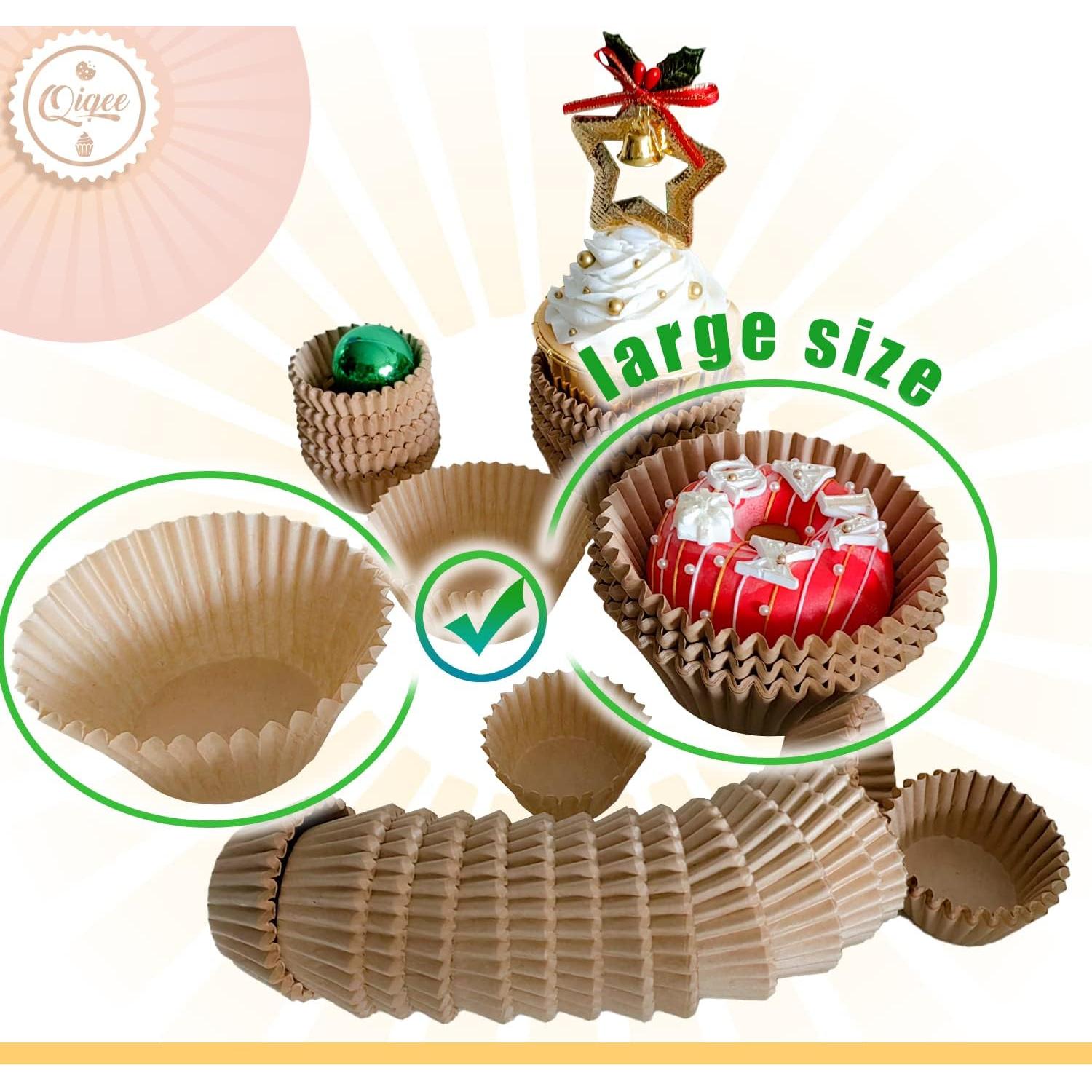 Forros de Cupcake Jumbo Qiqee 300 Piezas Papel Marrón