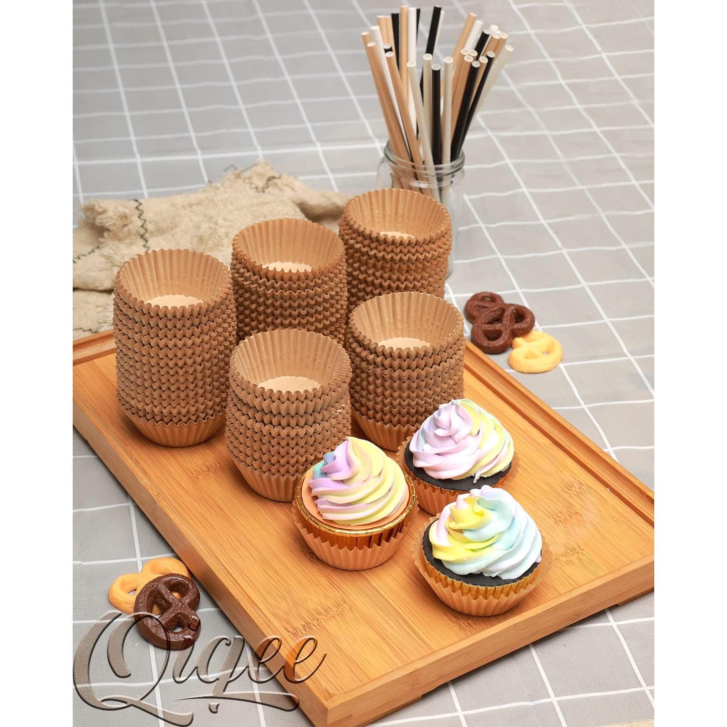 Forros de Cupcake Jumbo Qiqee 300 Piezas Papel Marrón
