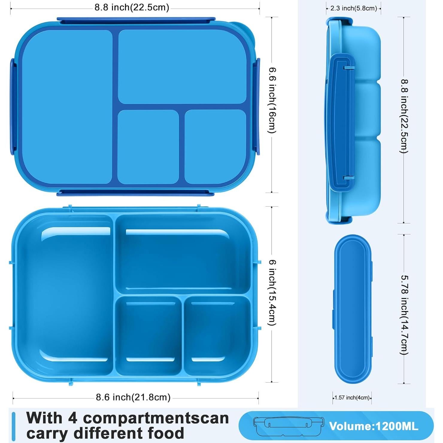 Caja de Almuerzo Bento Amathley 1200ml 4 Compartimentos Azul