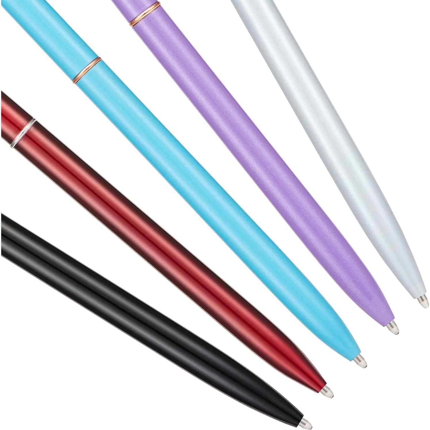 Juego de 5 bolígrafos de metal Wikult, tinta negra, diseño delgado