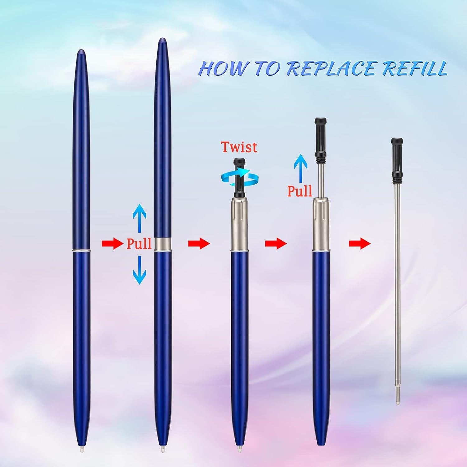 Juego de 5 bolígrafos de metal Wikult, tinta negra, diseño delgado