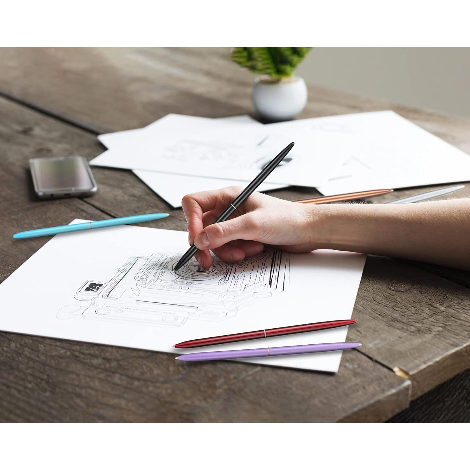 Juego de 5 bolígrafos de metal Wikult, tinta negra, diseño delgado