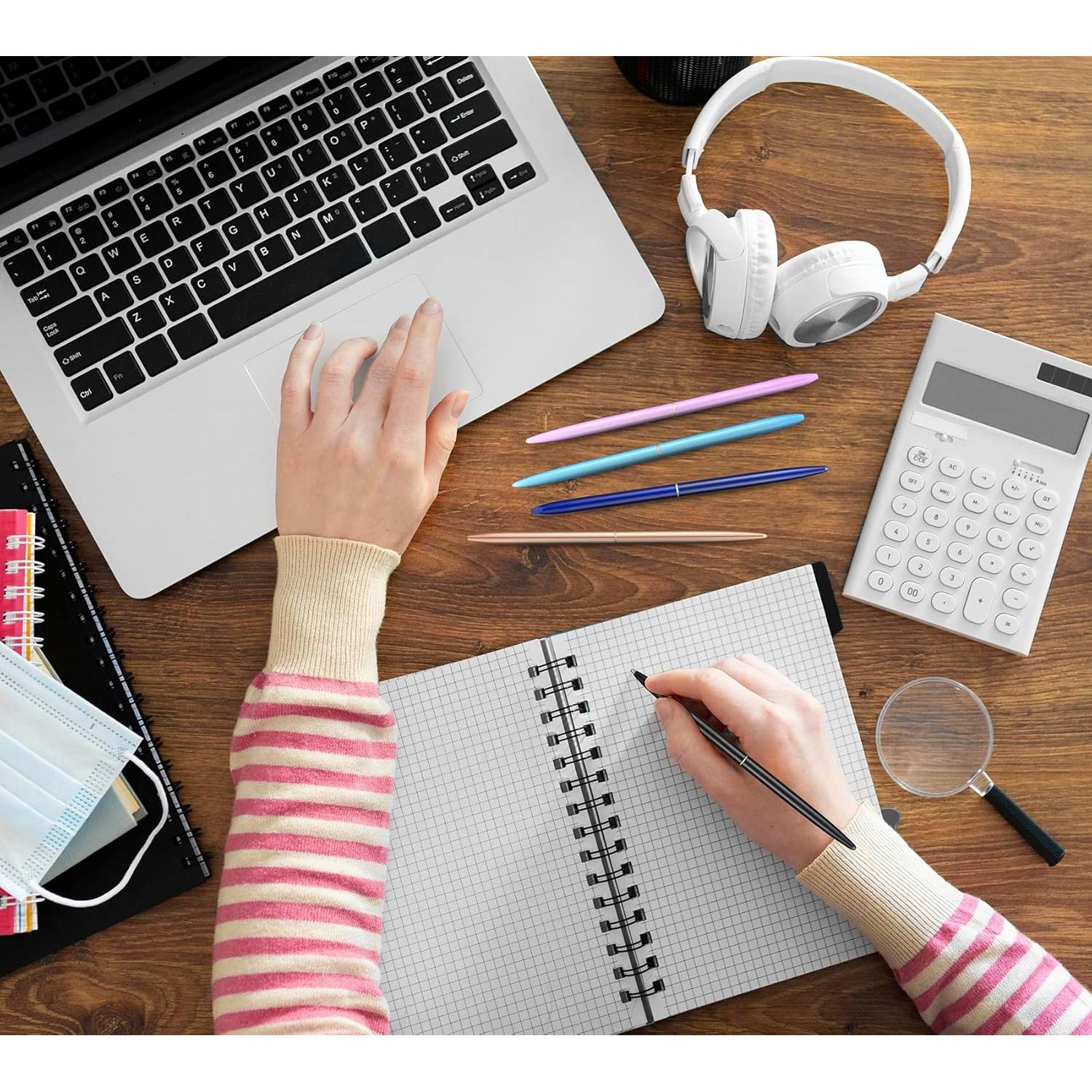 Juego de 5 bolígrafos de metal Wikult, tinta negra, diseño delgado