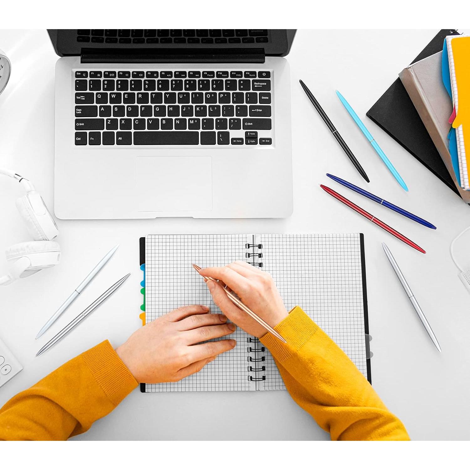 Juego de 5 bolígrafos de metal Wikult, tinta negra, diseño delgado