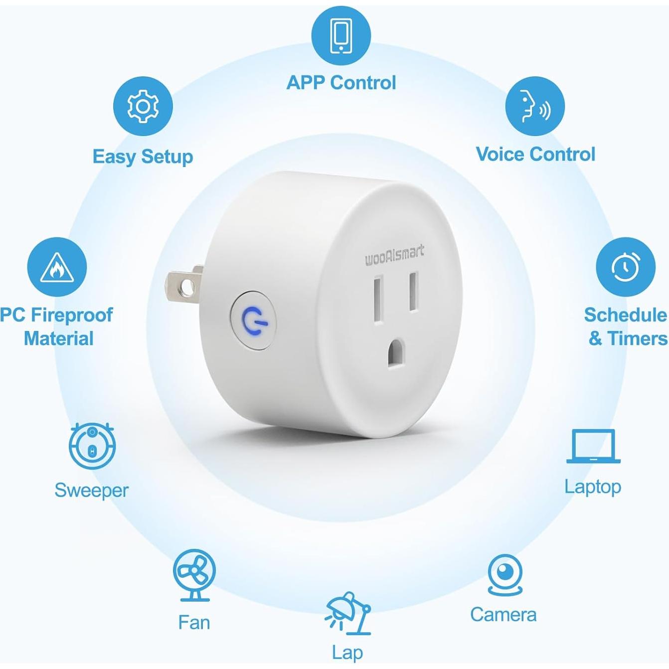 Enchufe Inteligente WiFi wooaismart 16A Control por Voz 2 Pcs