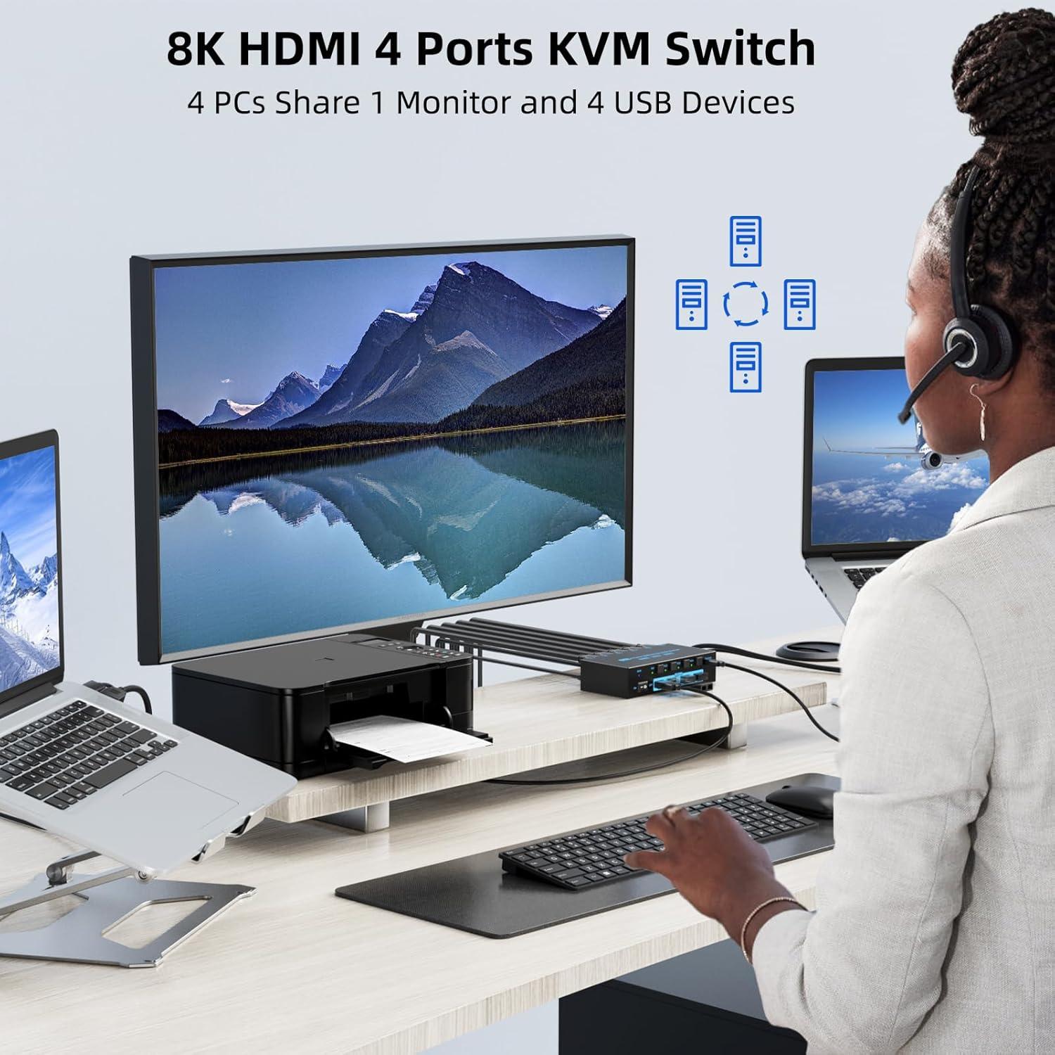 Interruptor KVM HDMI ANXQQ 4 Puertos 8K 60Hz USB 3.0
