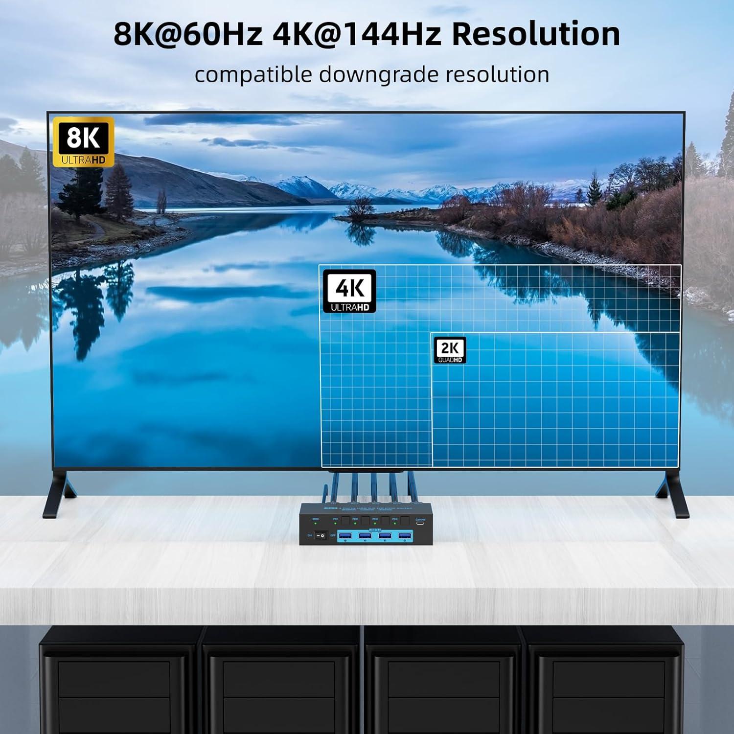 Interruptor KVM HDMI ANXQQ 4 Puertos 8K 60Hz USB 3.0