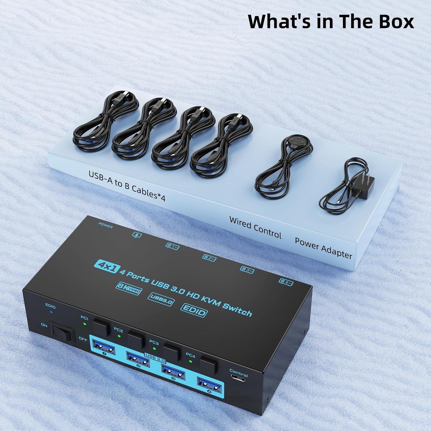 Interruptor KVM HDMI ANXQQ 4 Puertos 8K 60Hz USB 3.0