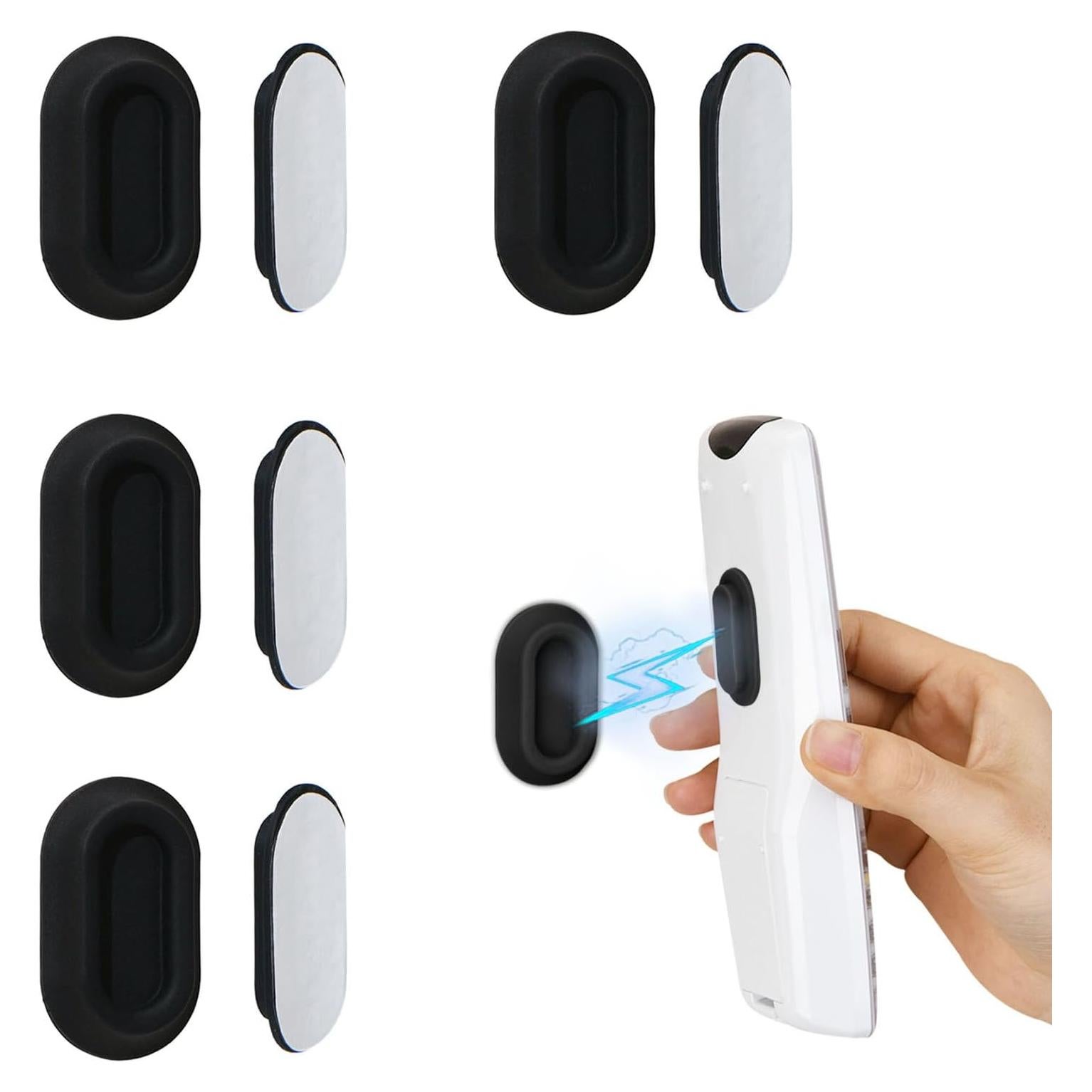 Magnetic Remote Control Holder Wall Mount - 4 Pcs No Drill Self-Adhesive Organizer for Air Conditioner & TV Remotes, Storage Caddy for Televisions Backside - Black