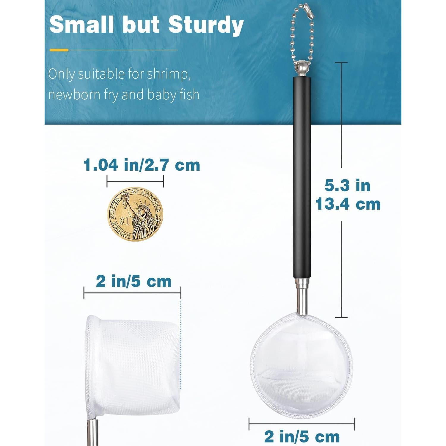 Red de Camarones Pawfly 5.08cm con Mango Telescópico Acero Inoxidable