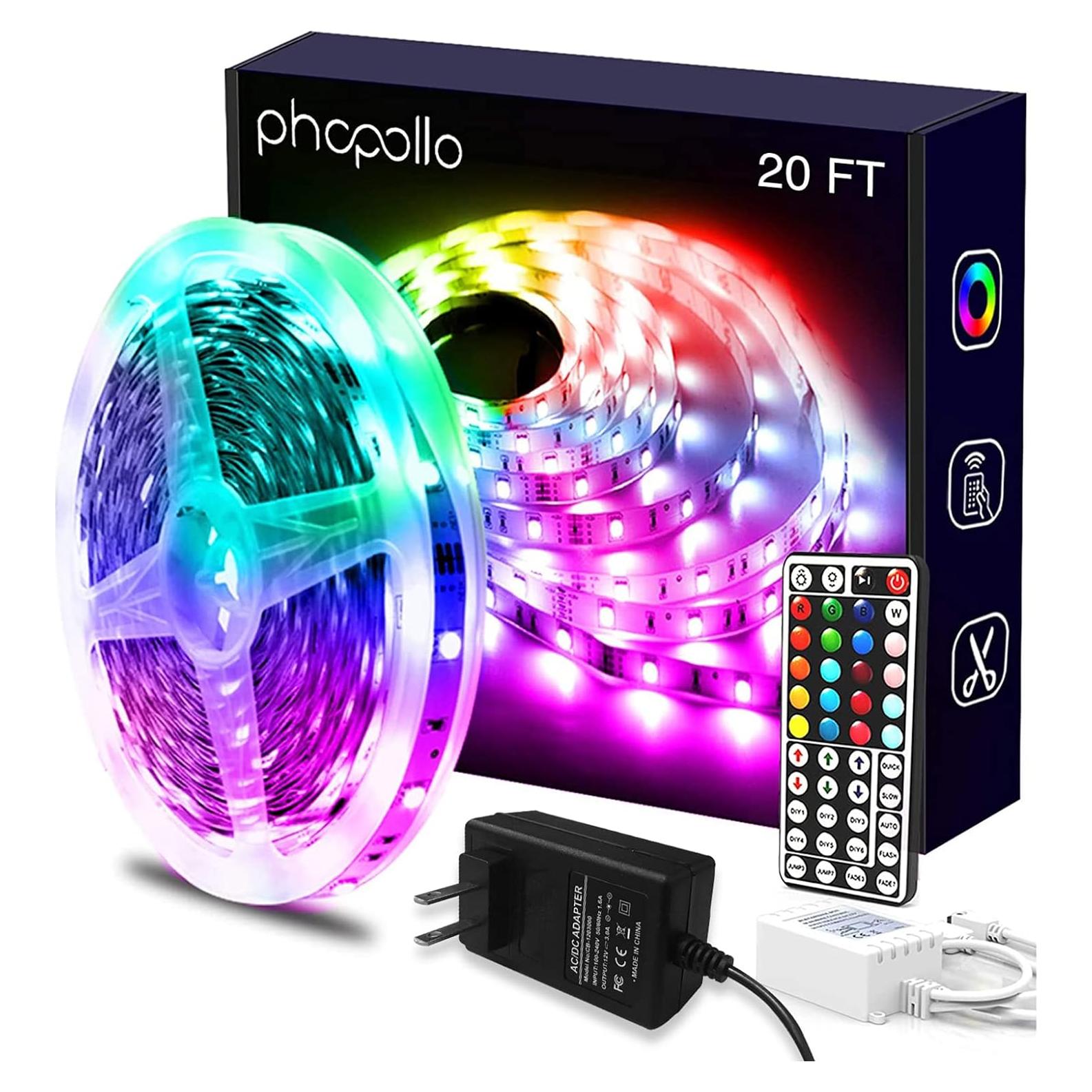 Luces LED PHOPOLLO 6.1m RGB con control remoto y 20 colores