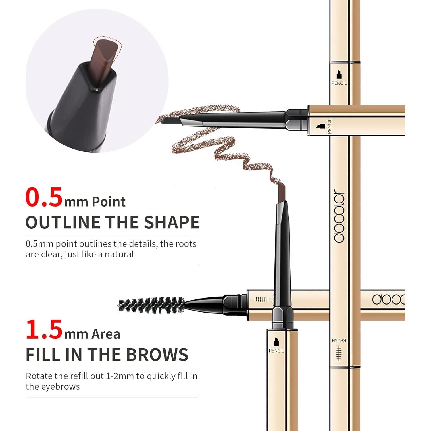 Lápiz Micro para Cejas Docolor 2 Piezas - Definidor a Prueba de Agua