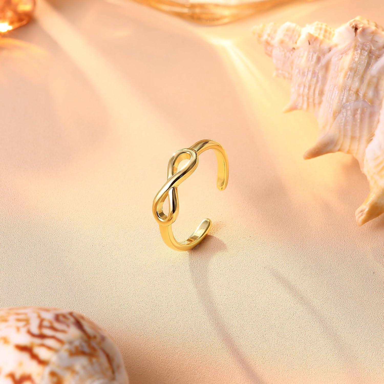 FASACCO 14k Gold Fillled Toe Rings for Women Hug CZ Triple Moonstone Snake Knot Simple Band Toe Rings Adjustable Toe Rings