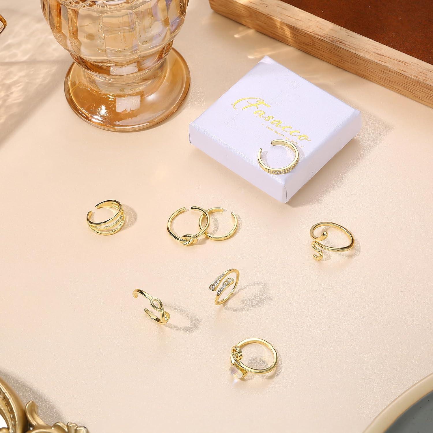 FASACCO 14k Gold Fillled Toe Rings for Women Hug CZ Triple Moonstone Snake Knot Simple Band Toe Rings Adjustable Toe Rings