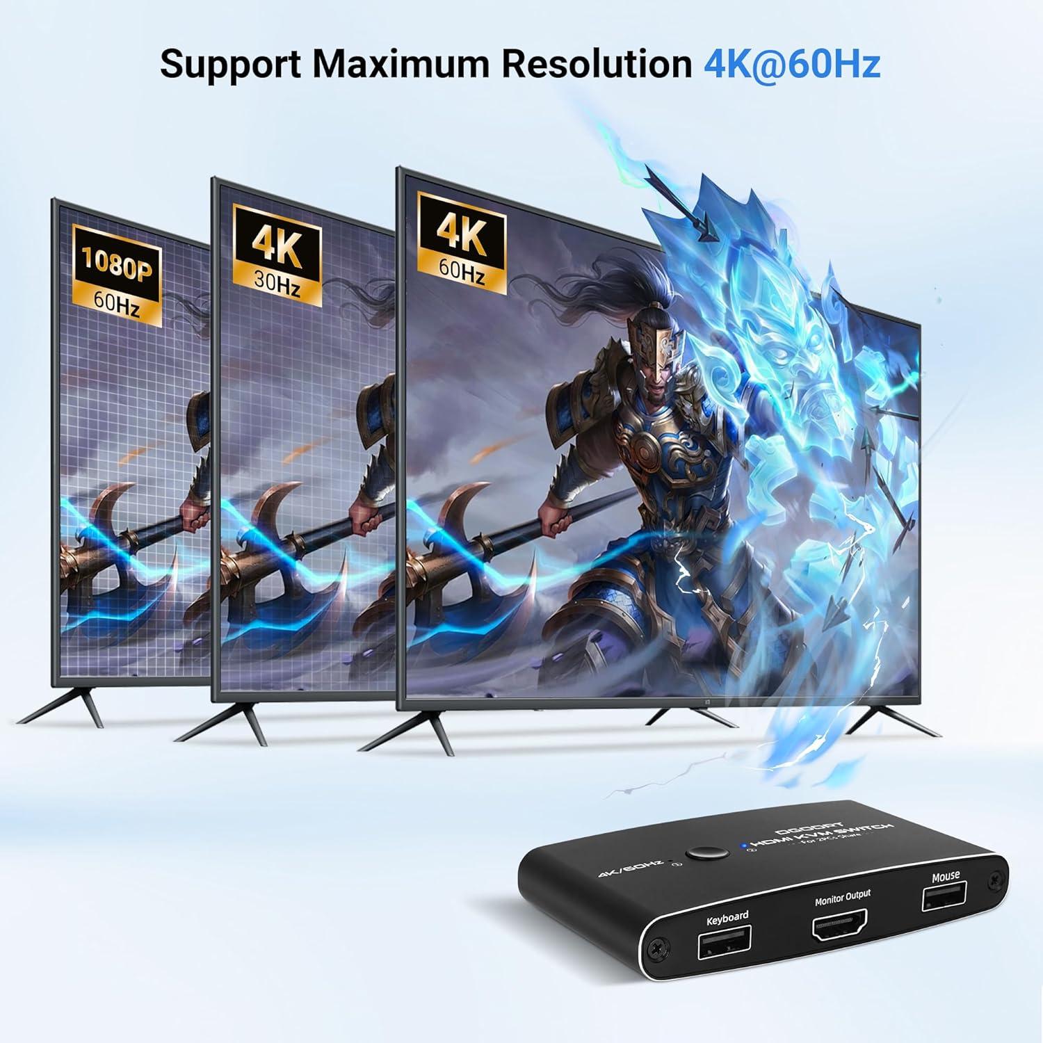 Interruptor KVM HDMI DGODRT 2 Puertos 4K 60Hz USB