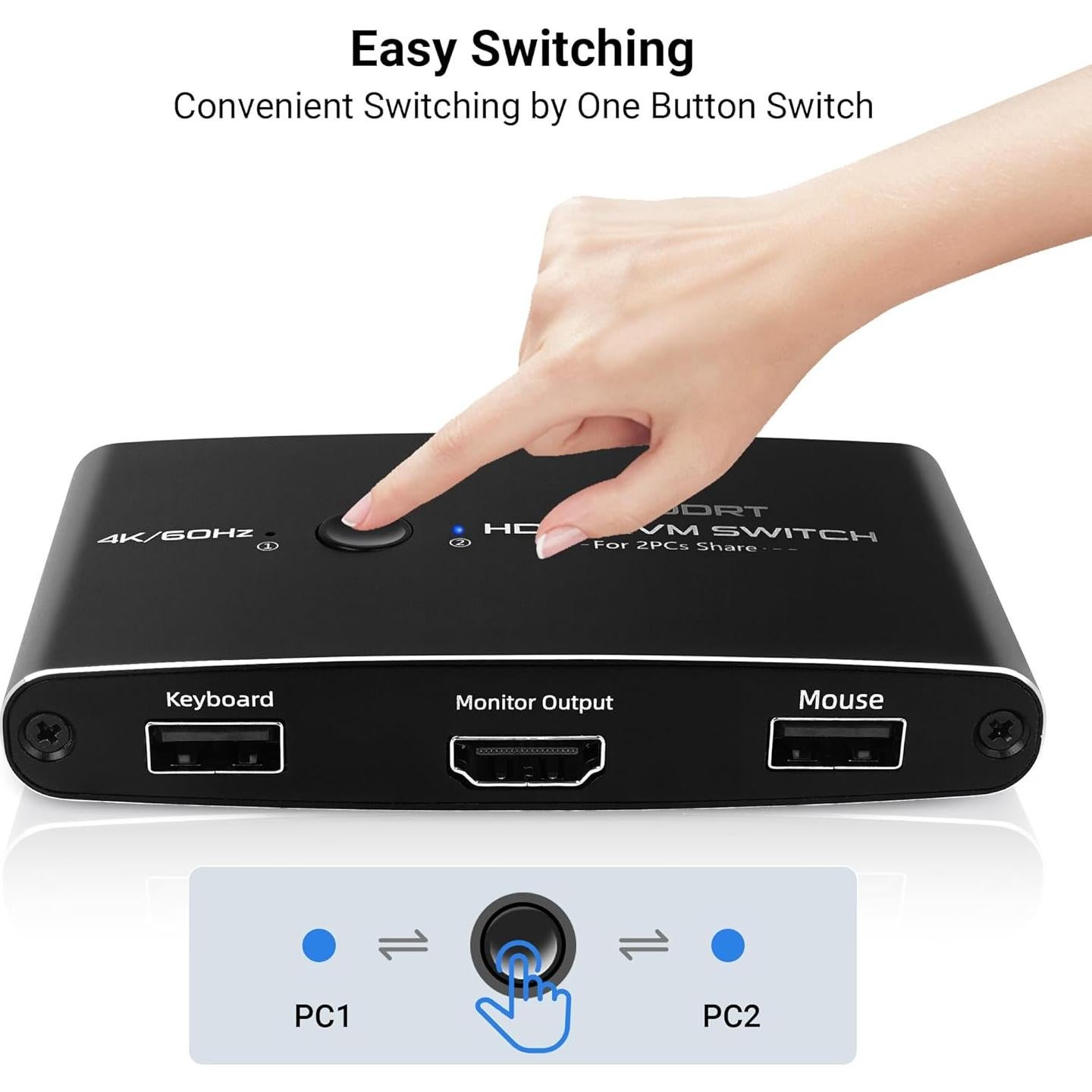 Interruptor KVM HDMI DGODRT 2 Puertos 4K 60Hz USB