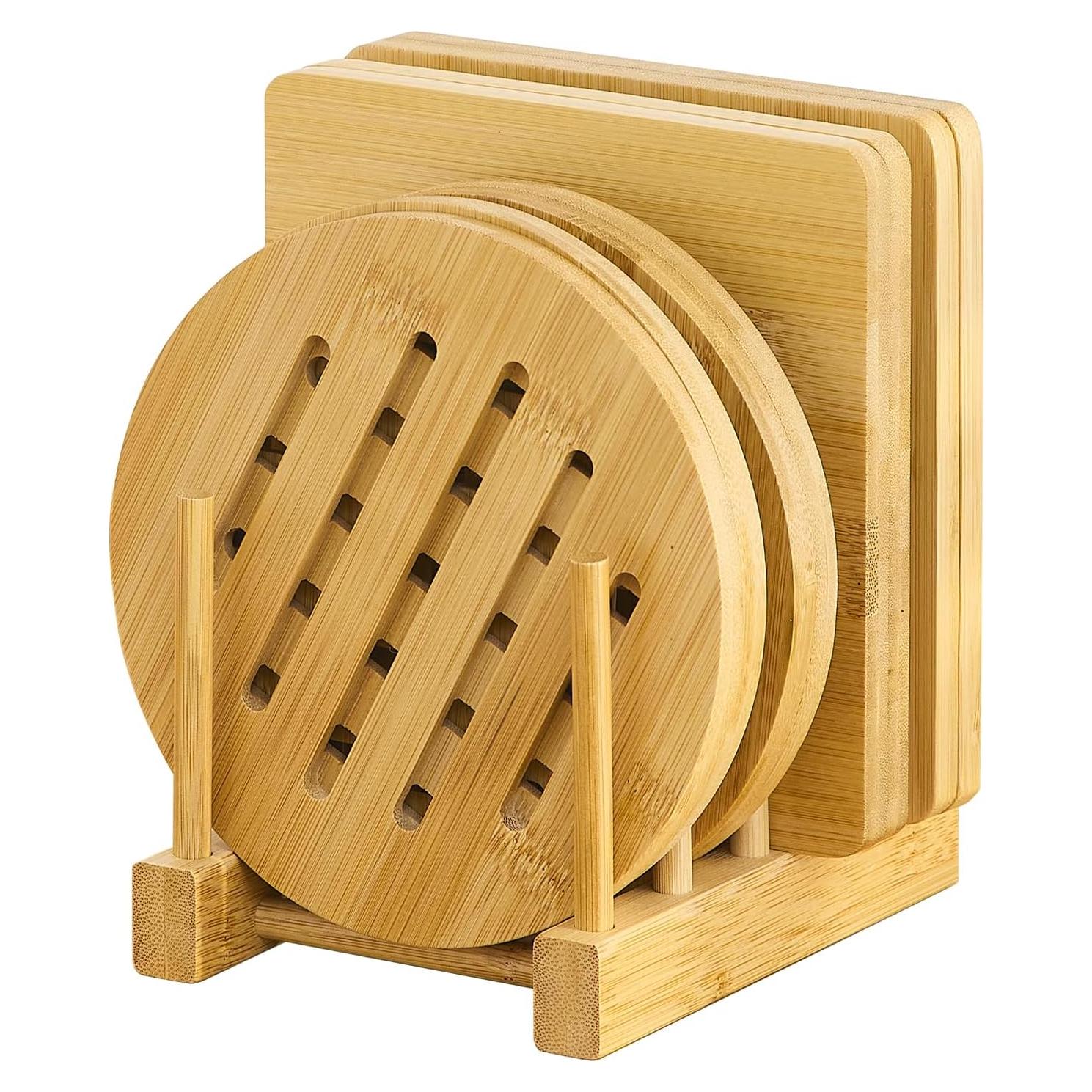 Trivet de Bambú GHWIE 4 Piezas Resistente al Calor