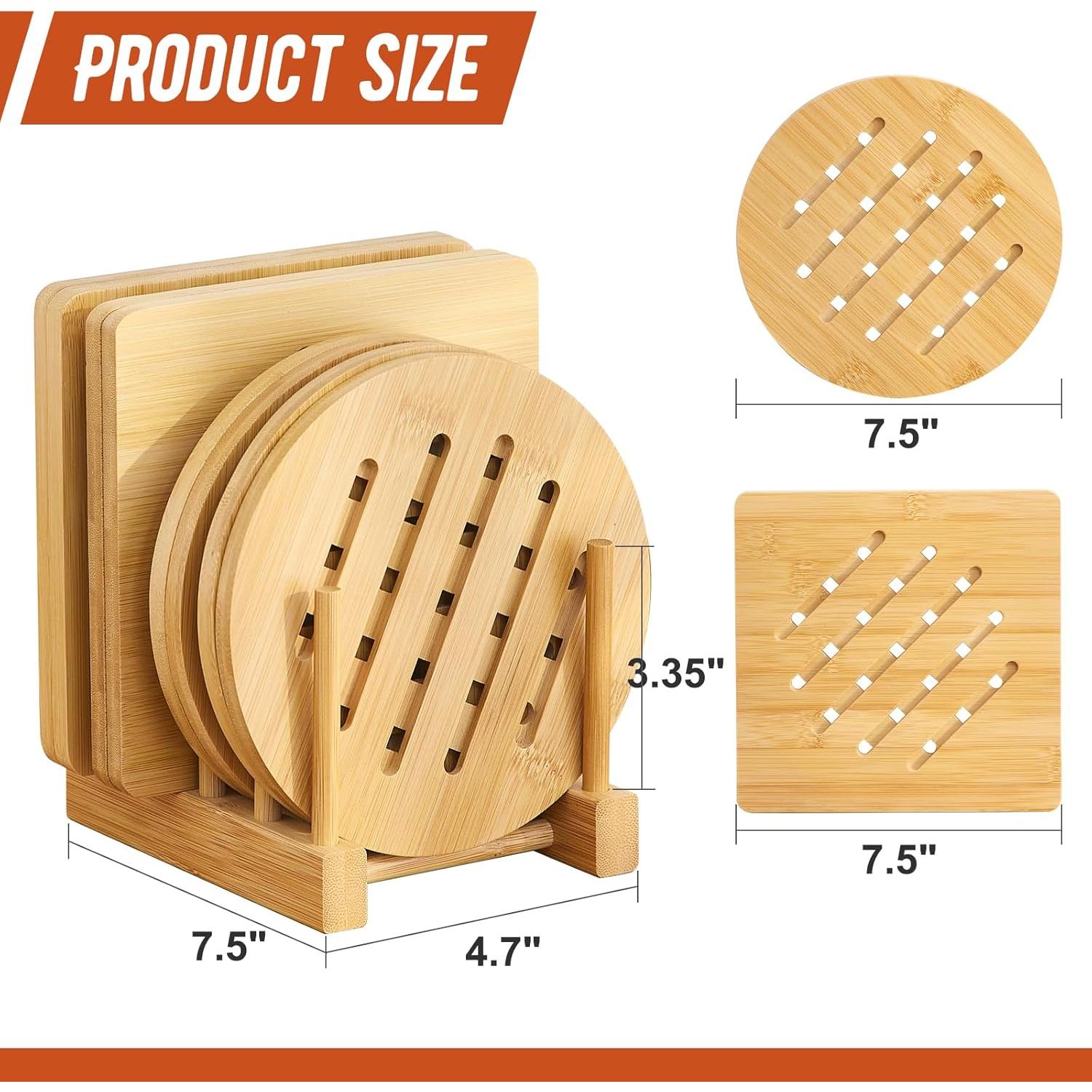 Trivet de Bambú GHWIE 4 Piezas Resistente al Calor